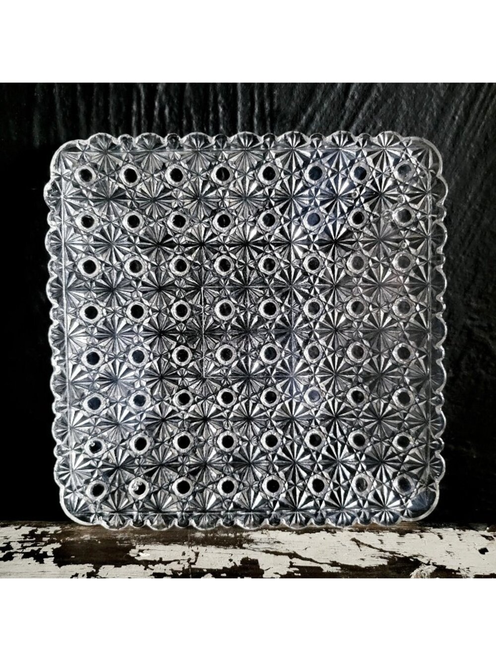 Vintage L.G. Wright Glass 7" Clear Square Glass Salad Plate Daisy And Button